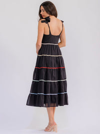 WOMEN'S SLEEVELESS ADJUSTABLE STRAPS TIERED MAXI DRESS