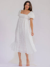 WOMEN'S SHORT PUFF SLEEVE SQUARE NECK SMOCK MAXI DRESS