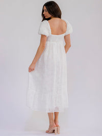 WOMEN'S SHORT PUFF SLEEVE SQUARE NECK SMOCK MAXI DRESS