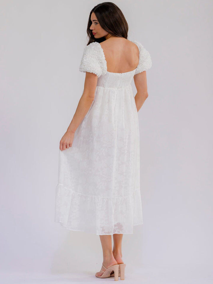 WOMEN'S SHORT PUFF SLEEVE SQUARE NECK SMOCK MAXI DRESS