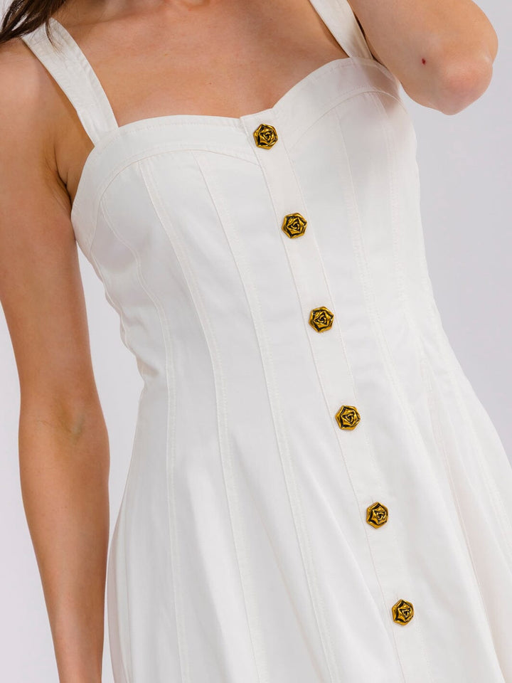 WOMEN'S SLEEVELESS BUTTON CLOSURE FLARE DENIM MAXI DRESS