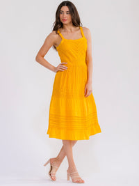 WOMEN'S SLEEVELESS TIERED EYELET MIDI DRESS