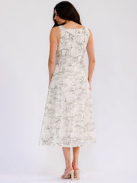 WOMEN'S SLEEVELESS SQUARE NECK BUTTON UP FRONT POCKETS MULTI PRINT MAXI DRESS