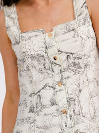 WOMEN'S SLEEVELESS SQUARE NECK BUTTON UP FRONT POCKETS MULTI PRINT MAXI DRESS