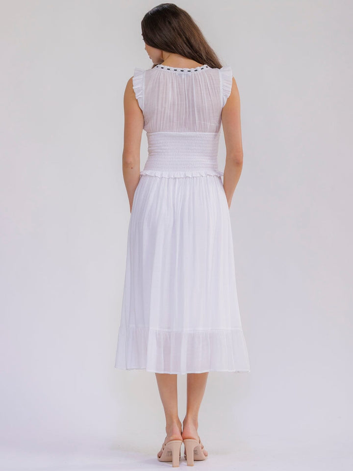 WOMEN'S SLEEVELESS V-NECK SMOCK WAIST MAXI DRESS
