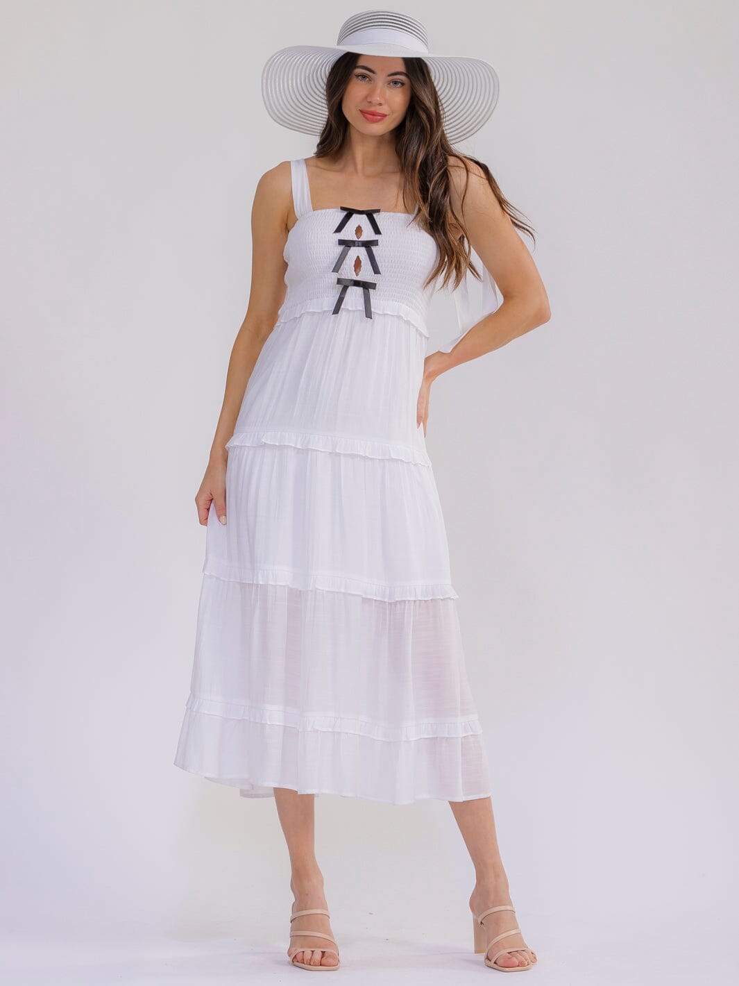 WOMEN'S SLEEVELESS SQUARE NECK SMOCK TIERED MAXI DRESS