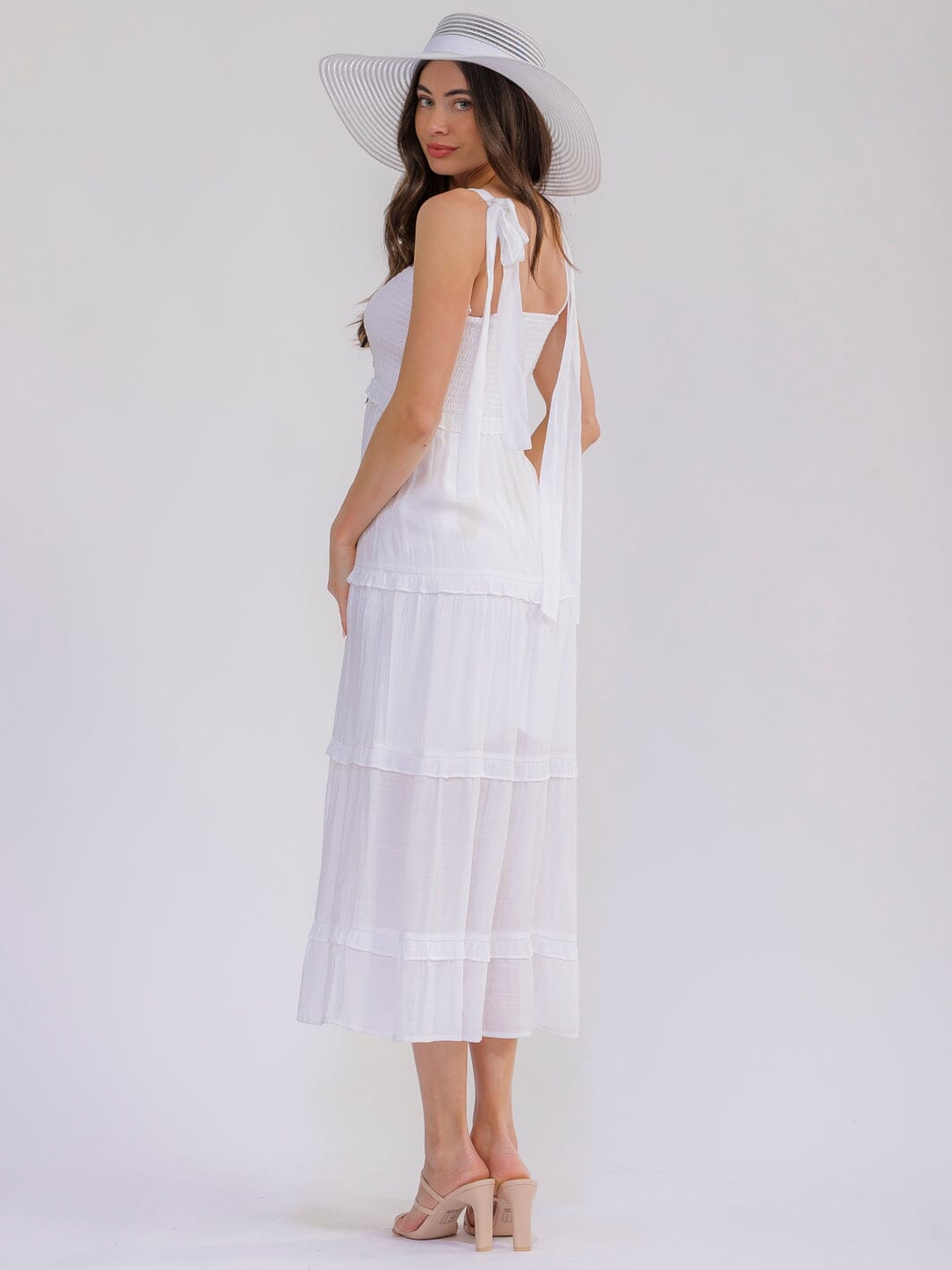WOMEN'S SLEEVELESS SQUARE NECK SMOCK TIERED MAXI DRESS