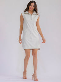 WOMEN'S SLEEVELESS ZIP UP FRONT POCKETS MINI DRESS