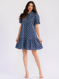WOMEN'S SHORT SLEEVE FRONT POCKETS BUTTON UP FLORAL MINI DRESS