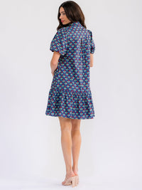 WOMEN'S SHORT SLEEVE FRONT POCKETS BUTTON UP FLORAL MINI DRESS