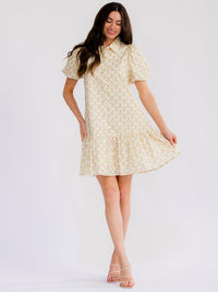 WOMEN'S SHORT SLEEVE FRONT POCKETS BUTTON UP FLORAL MINI DRESS
