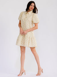 WOMEN'S SHORT SLEEVE FRONT POCKETS BUTTON UP FLORAL MINI DRESS