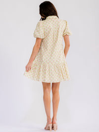 WOMEN'S SHORT SLEEVE FRONT POCKETS BUTTON UP FLORAL MINI DRESS