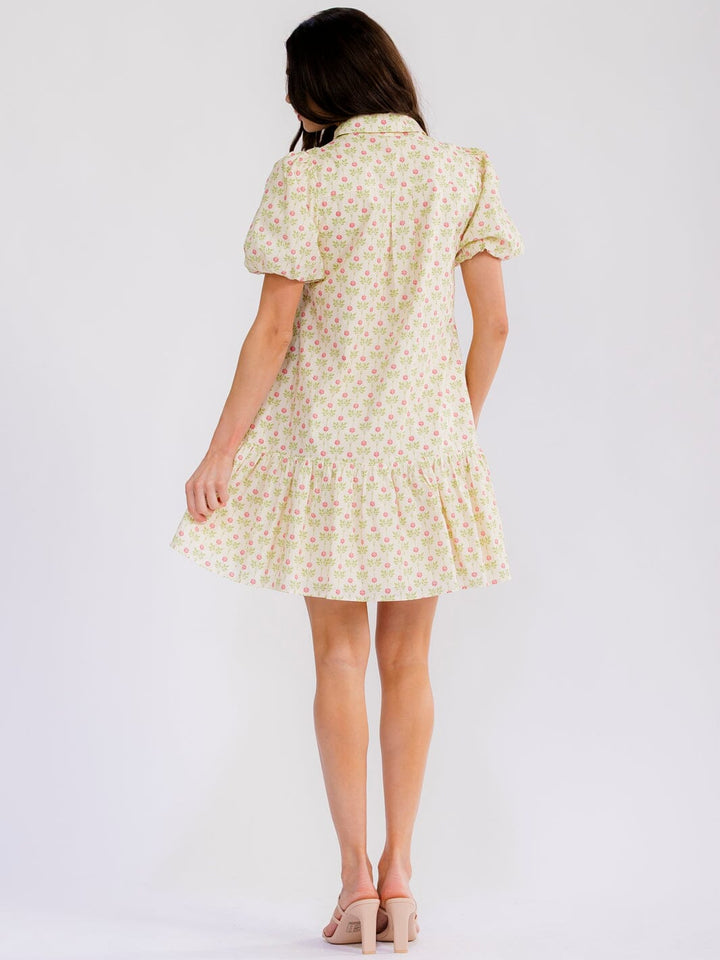 WOMEN'S SHORT SLEEVE FRONT POCKETS BUTTON UP FLORAL MINI DRESS