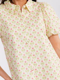 WOMEN'S SHORT SLEEVE FRONT POCKETS BUTTON UP FLORAL MINI DRESS