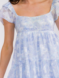WOMEN'S SHORT SLEEVE OPEN BACK ELASTIC WAIST FLORAL MINI DRESS