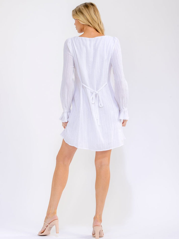 WOMEN'S LONG SLEEVE BUTTON UP TUNIC LACE UP DETAILED MINI DRESS