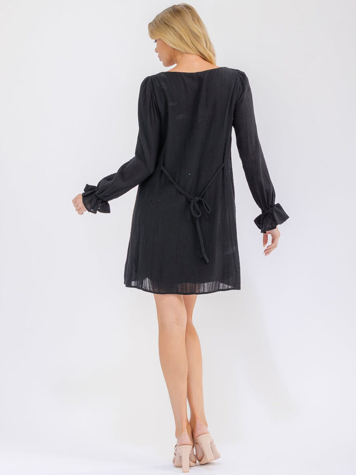 WOMEN'S LONG SLEEVE BUTTON UP TUNIC LACE UP DETAILED MINI DRESS