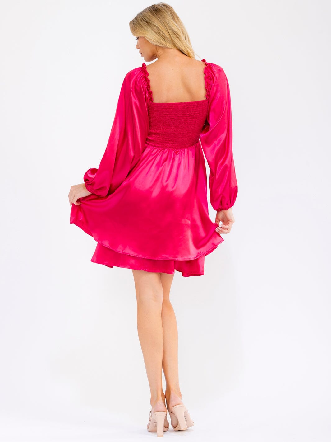 WOMEN'S LONG SLEEVE SMOCK TIERED MINI DRESS