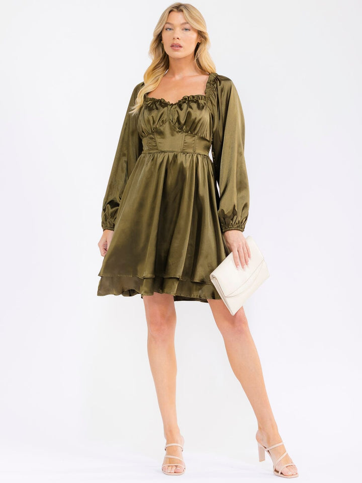 WOMEN'S LONG SLEEVE SMOCK TIERED MINI DRESS
