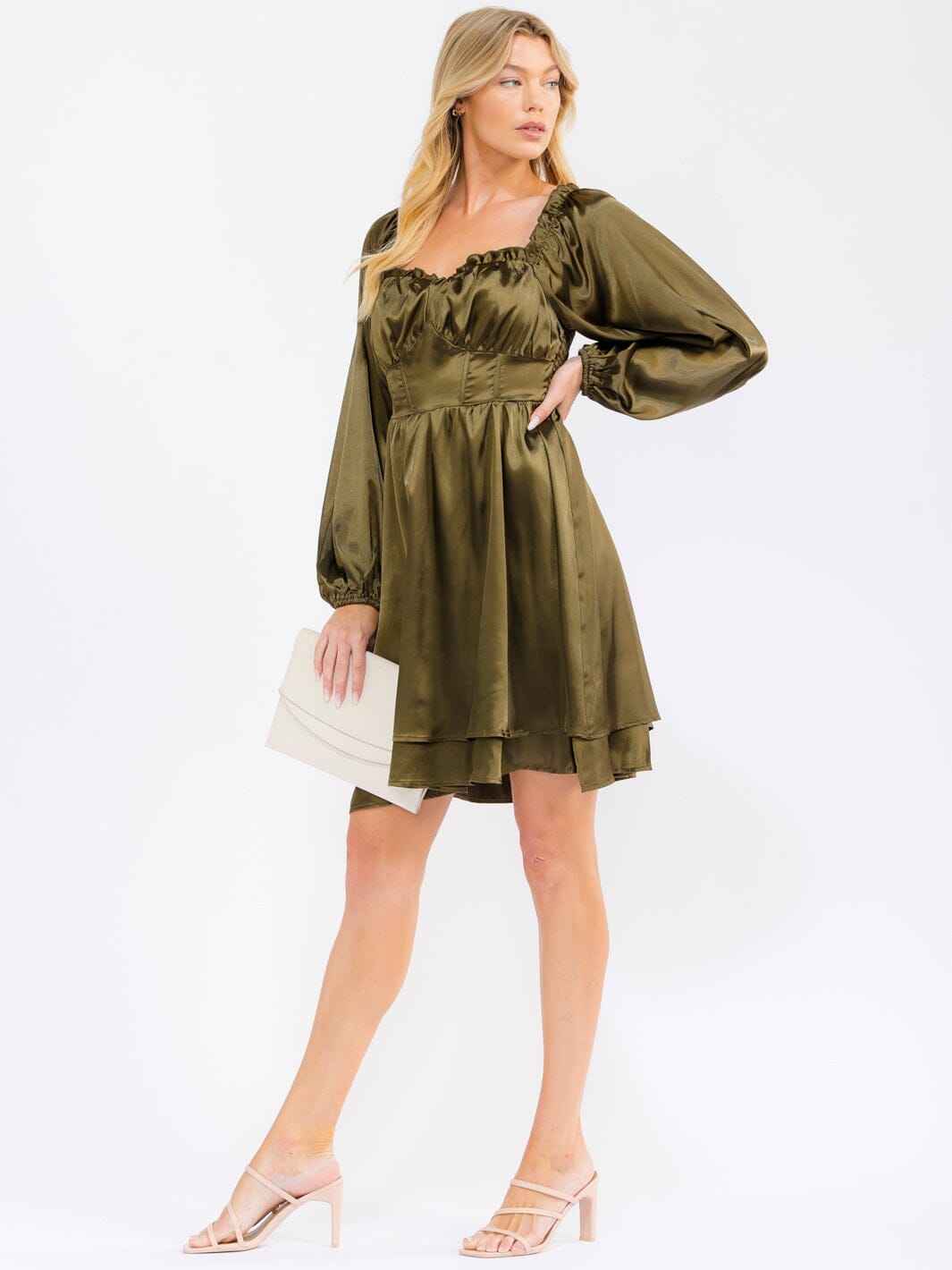 WOMEN'S LONG SLEEVE SMOCK TIERED MINI DRESS