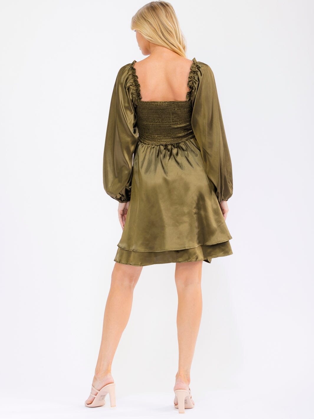 WOMEN'S LONG SLEEVE SMOCK TIERED MINI DRESS