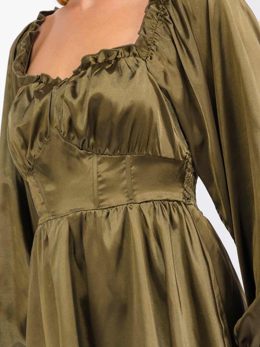 WOMEN'S LONG SLEEVE SMOCK TIERED MINI DRESS