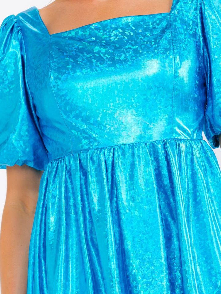 WOMEN'S SHORT PUFF SLEEVE SQUARE NECK SMOCK MINI DRESS