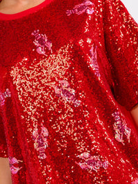 WOMEN'S SHORT SLEEVE FRONT POCKETS LOOSE FIT SEQUINS MINI DRESS