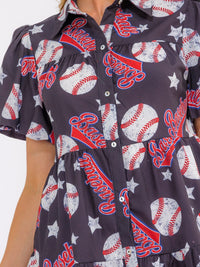 WOMEN'S SHORT SLEEVE BUTTON UP FRONT POCKETS TIERED MULTI PRINT MINI DRESS