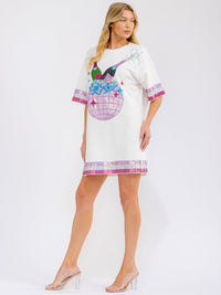 WOMEN'S SHORT SLEEVE GRAPHIC SEQUINS LOOSE FIT MINI DRESS