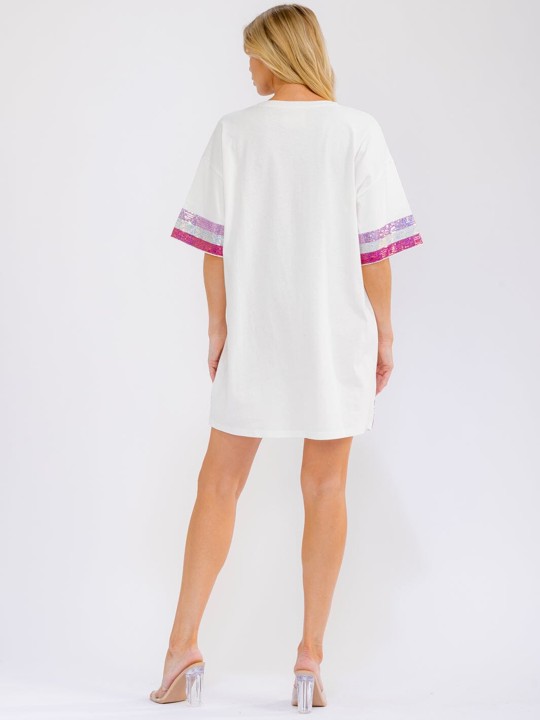 WOMEN'S SHORT SLEEVE GRAPHIC SEQUINS LOOSE FIT MINI DRESS