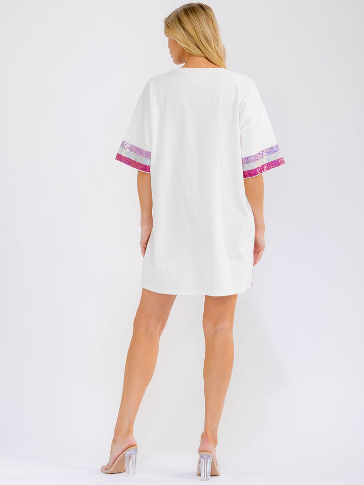 WOMEN'S SHORT SLEEVE GRAPHIC SEQUINS LOOSE FIT MINI DRESS