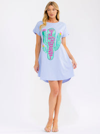 WOMEN'S SHORT SLEEVE FRONT POCKETS GRAPHIC SEQUINS LOOSE FIT MINI DRESS