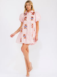 WOMEN'S SHORT SLEEVE BUTTON UP FRONT POCKETS TIERED SEQUINS MINI DRESS
