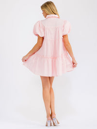 WOMEN'S SHORT SLEEVE BUTTON UP FRONT POCKETS TIERED SEQUINS MINI DRESS
