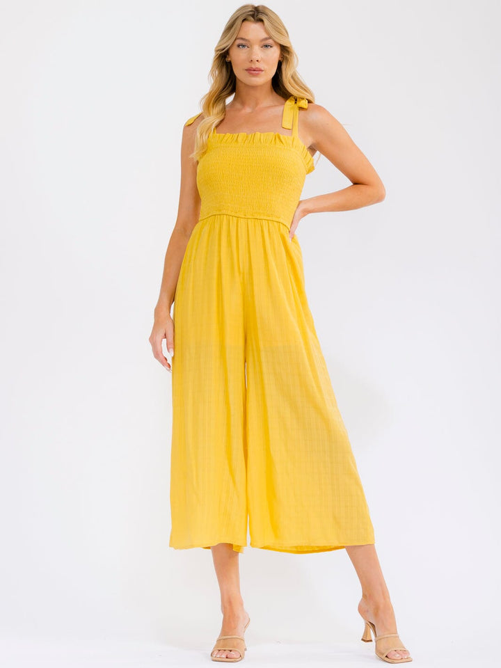 WOMEN'S SLEEVELESS SMOCK WIDE LEG JUMPSUIT