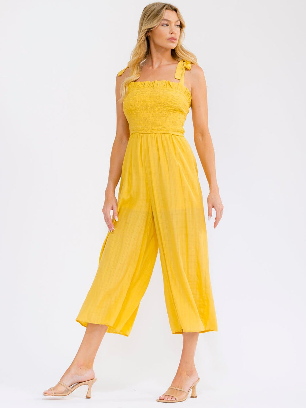 WOMEN'S SLEEVELESS SMOCK WIDE LEG JUMPSUIT