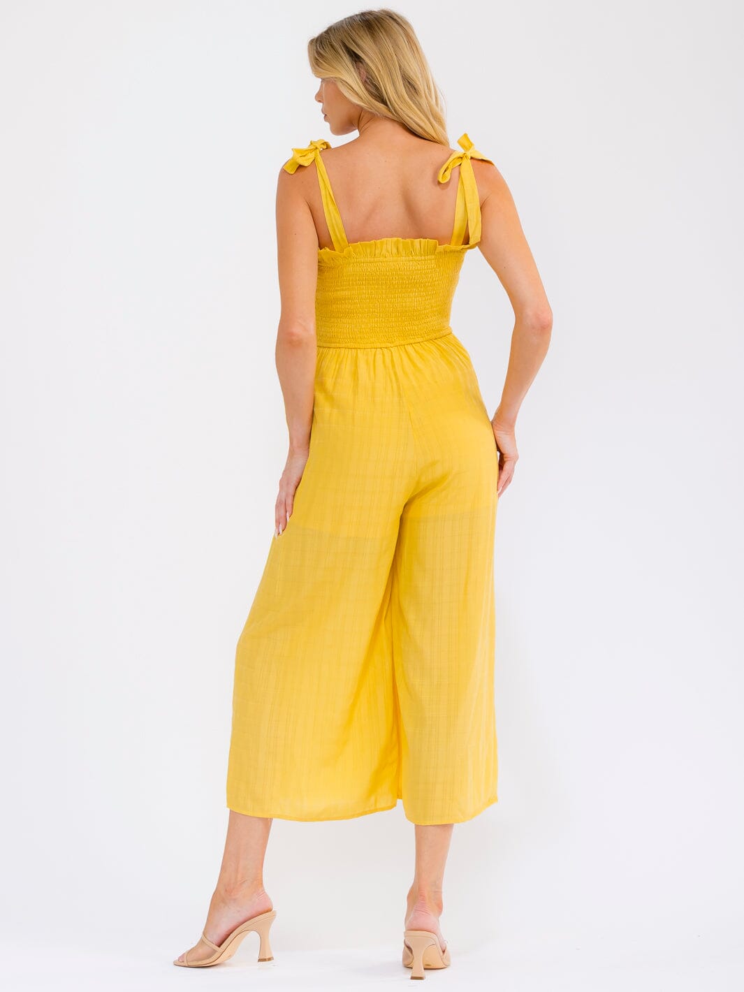 WOMEN'S SLEEVELESS SMOCK WIDE LEG JUMPSUIT