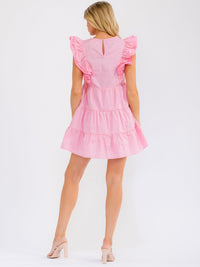 WOMEN'S RUFFLE SLEEVE TIERED LOOSE FIT MINI DRESS