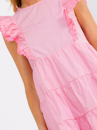 WOMEN'S RUFFLE SLEEVE TIERED LOOSE FIT MINI DRESS