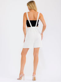WOMEN'S SLEEVELESS FRONT POCKETS STRIPES LINEN OVERALL