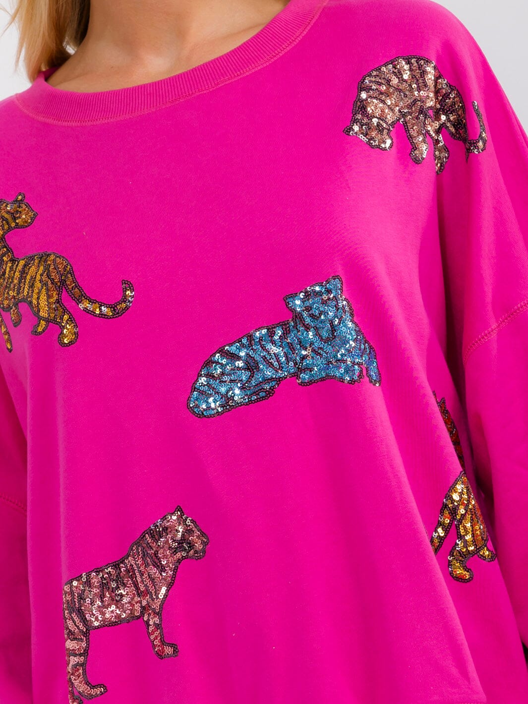 WOMEN'S LONG BALLON SLEEVE SEQUINS GRAPHIC PULLOVER SWEATER