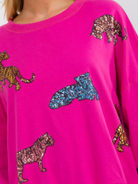 WOMEN'S LONG BALLON SLEEVE SEQUINS GRAPHIC PULLOVER SWEATER
