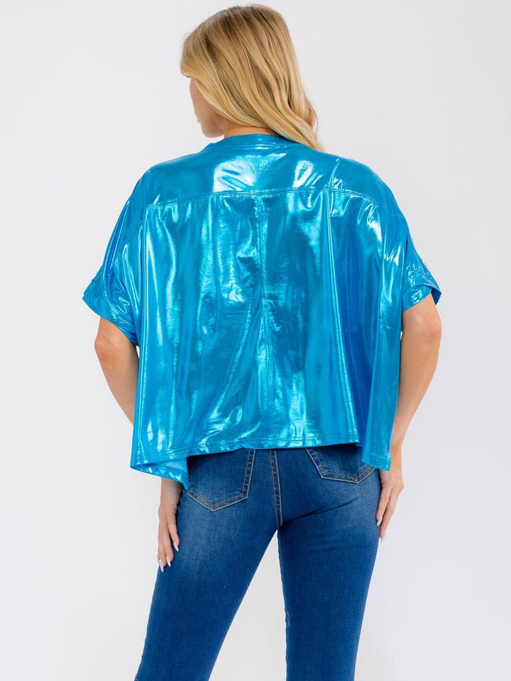 WOMEN'S SHORT SLEEVE SEQUINS METALLIC OVERSIZED TOP
