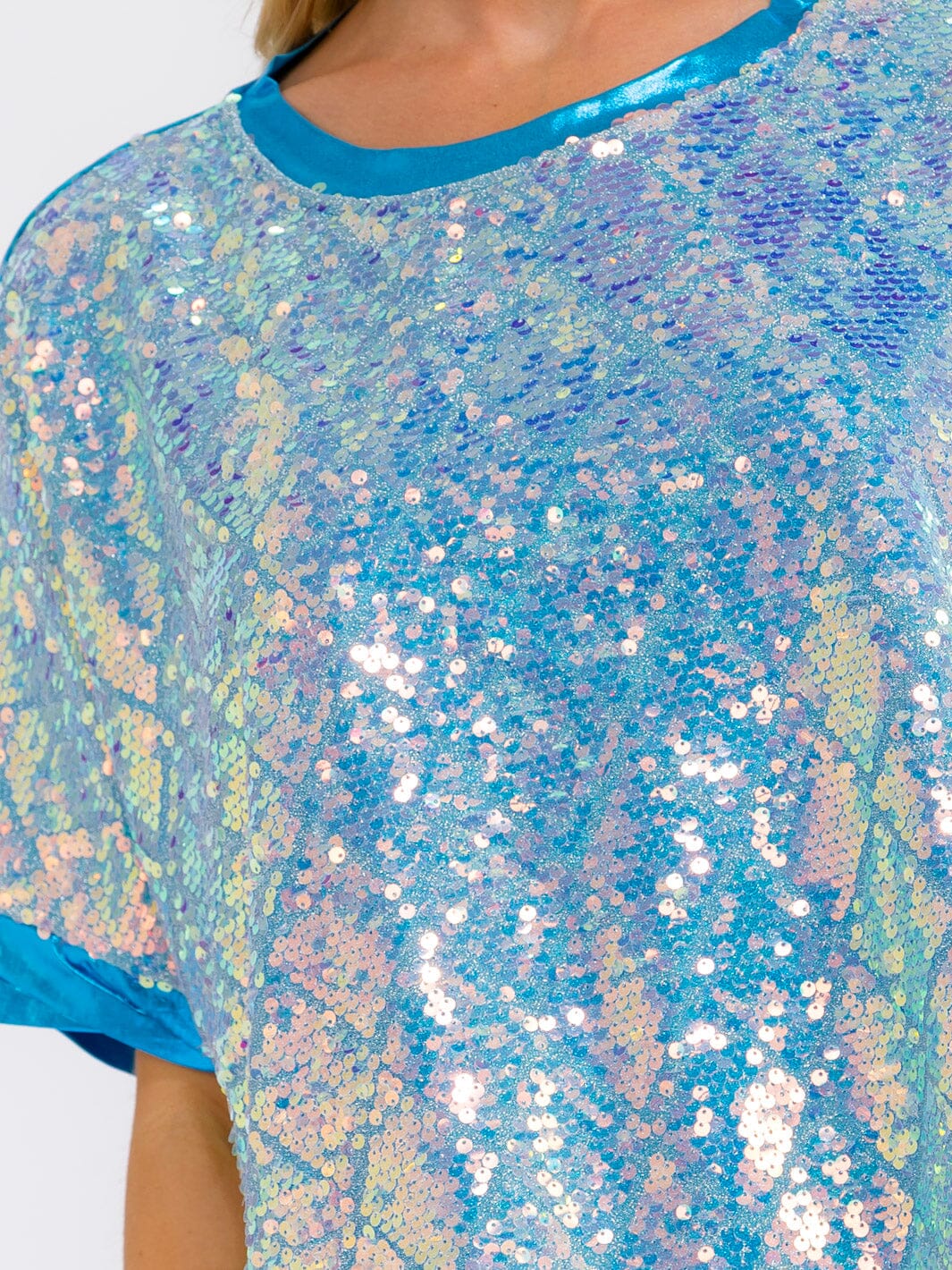 WOMEN'S SHORT SLEEVE SEQUINS METALLIC OVERSIZED TOP