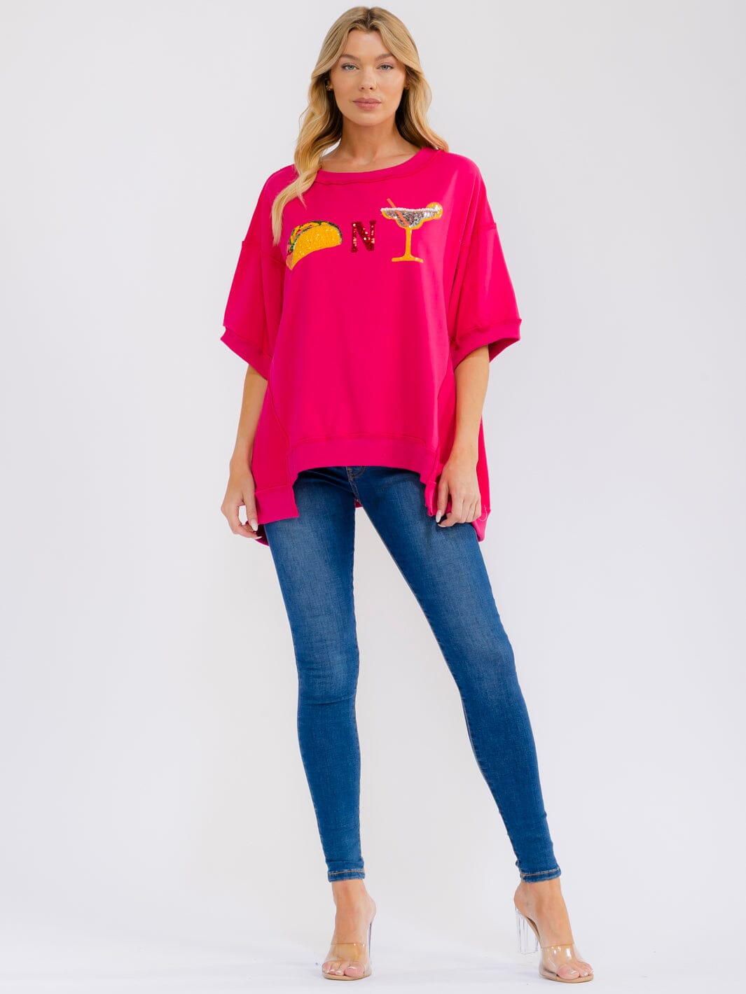 WOMEN'S SHORT SLEEVE MULTI PRINT HIGH-LOW OVERSIZED SHIRT