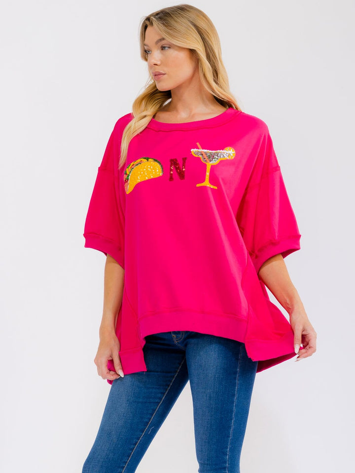 WOMEN'S SHORT SLEEVE MULTI PRINT HIGH-LOW OVERSIZED SHIRT