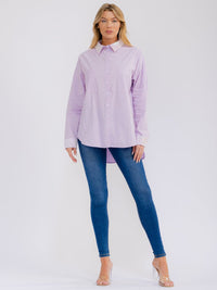 WOMEN'S LONG SLEEVE BUTTON UP BACK SEQUINS PRINT HIGH-LOW SHIRT