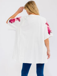 WOMEN'S SHORT SLEEVE SEQUINS HIGH-LOW OVERSIZED SHIRT